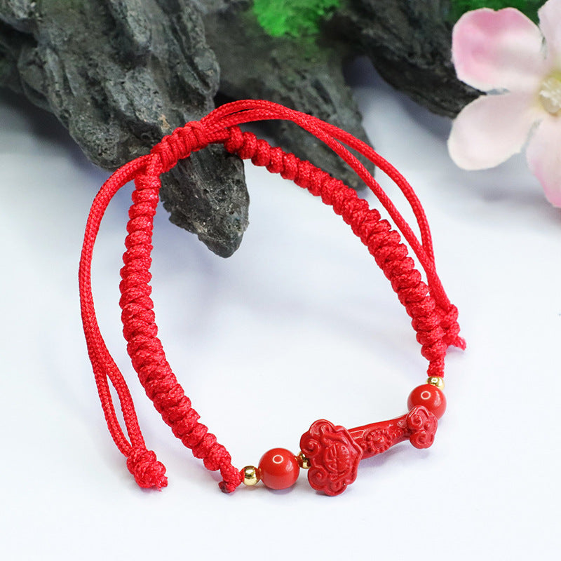 Red Cinnabar Stone Hand Rope Bracelet