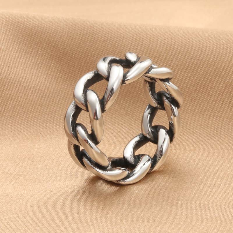 Retro-Inspired Titanium Steel Chain Ring for Men - Trendy Stainless Steel Twist Design