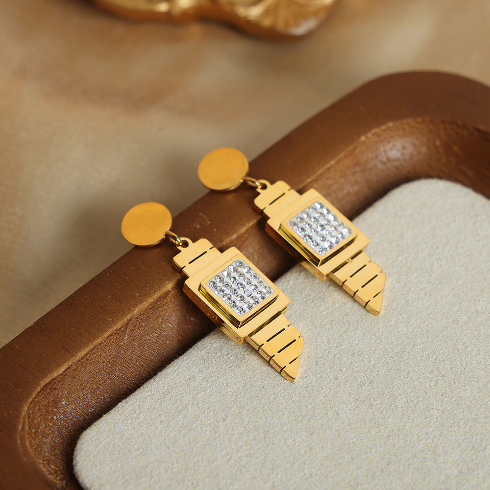 Golden Geometric Square Pendant Earrings for Women