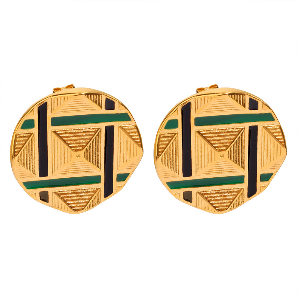 Wholesale Gold-Plated Titanium Steel Enamel Earrings with Geometric Design