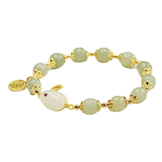 Fortune's Favor Sterling Silver Rabbit Fu Jade Bracelet