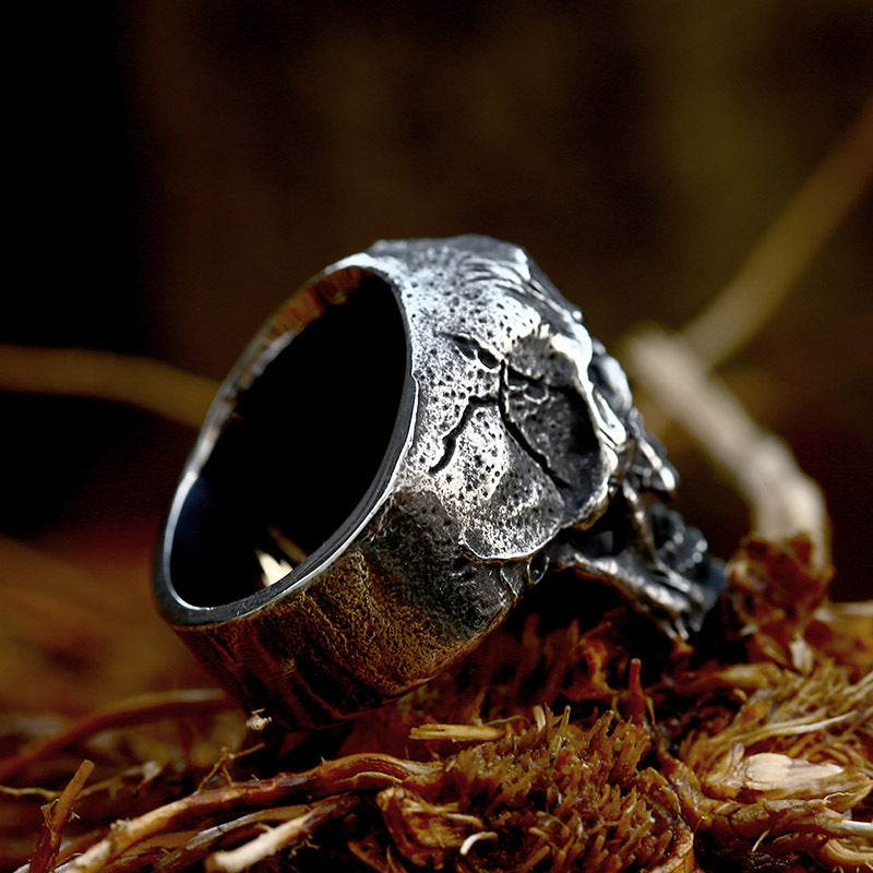 Punk Rock Double Skull Titanium Steel Ring for Men - Vintage Stainless Steel Jewelry