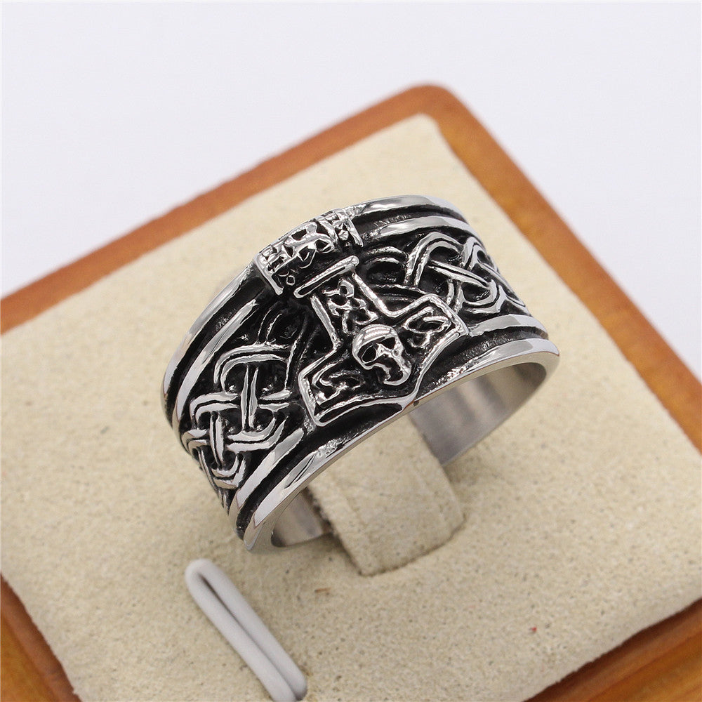 Retro Viking Pirate Thor Hammer Titanium Steel Ring for Men