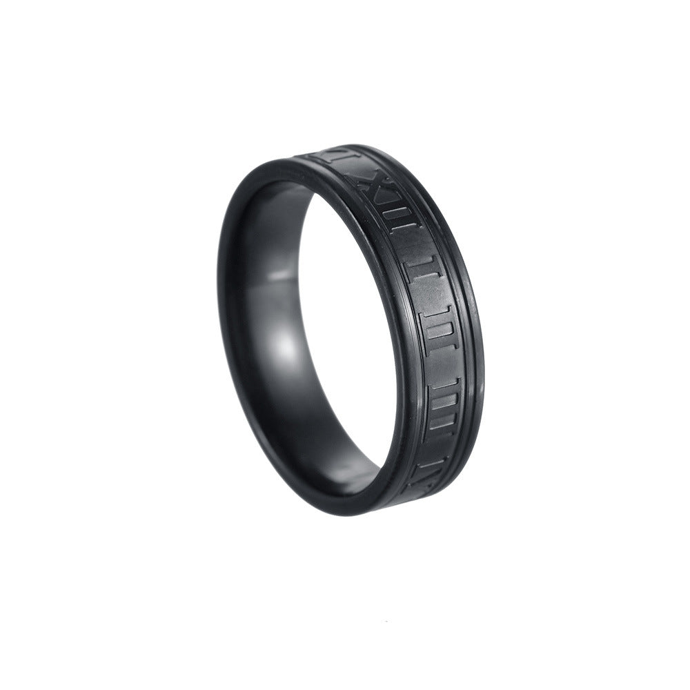 Planderful Collection: Everyday Genie Steel Ring with Roman Numerals for Stylish Couples