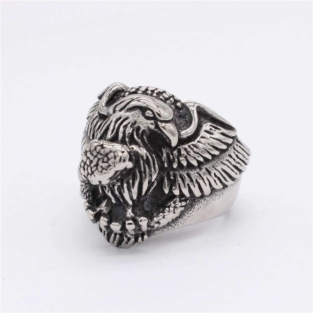 King of Eagle and Snake Titanium Steel Ring for Men