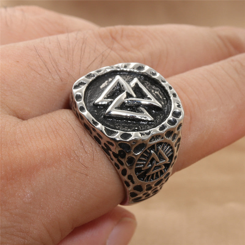 Titanium Steel Viking Triangle Ring - Retro Trendy Men's Accessory in Stainless Steel