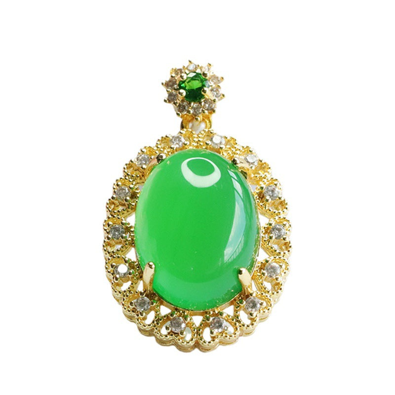 Pigeon Egg Imperial Green Chalcedony Zircon Hollow Pendant