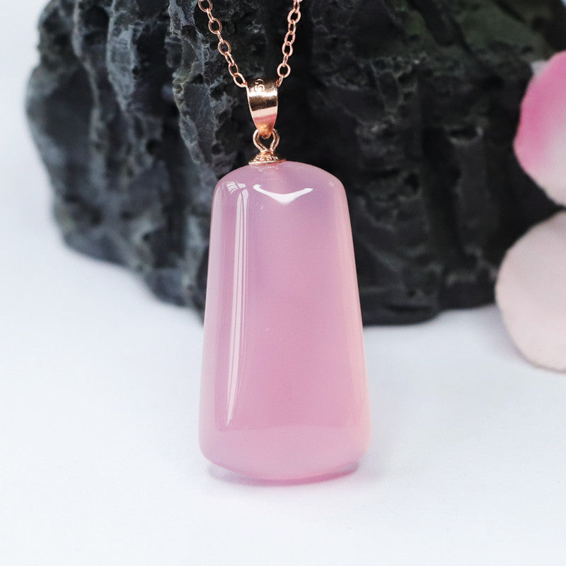 Rose Gold Necklace with Chalcedony Trapezoid Pendant