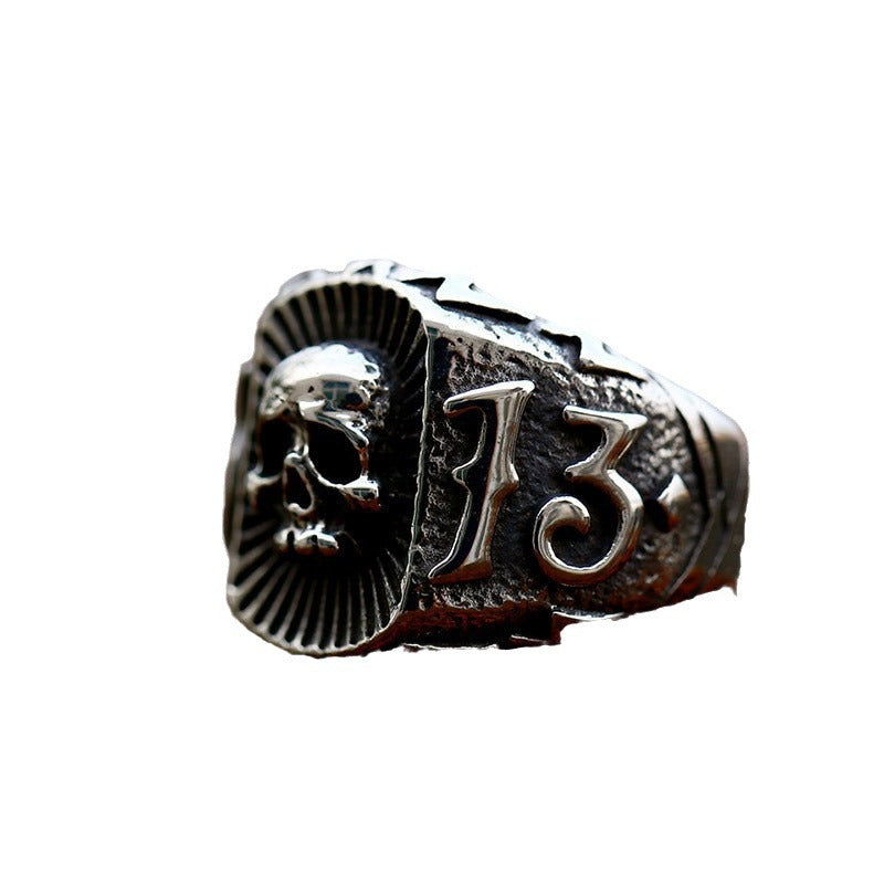 Punk Hip-Hop Skull Design Titanium Steel Ring for Men - Number 13 Wholesale Fashion Jewelry