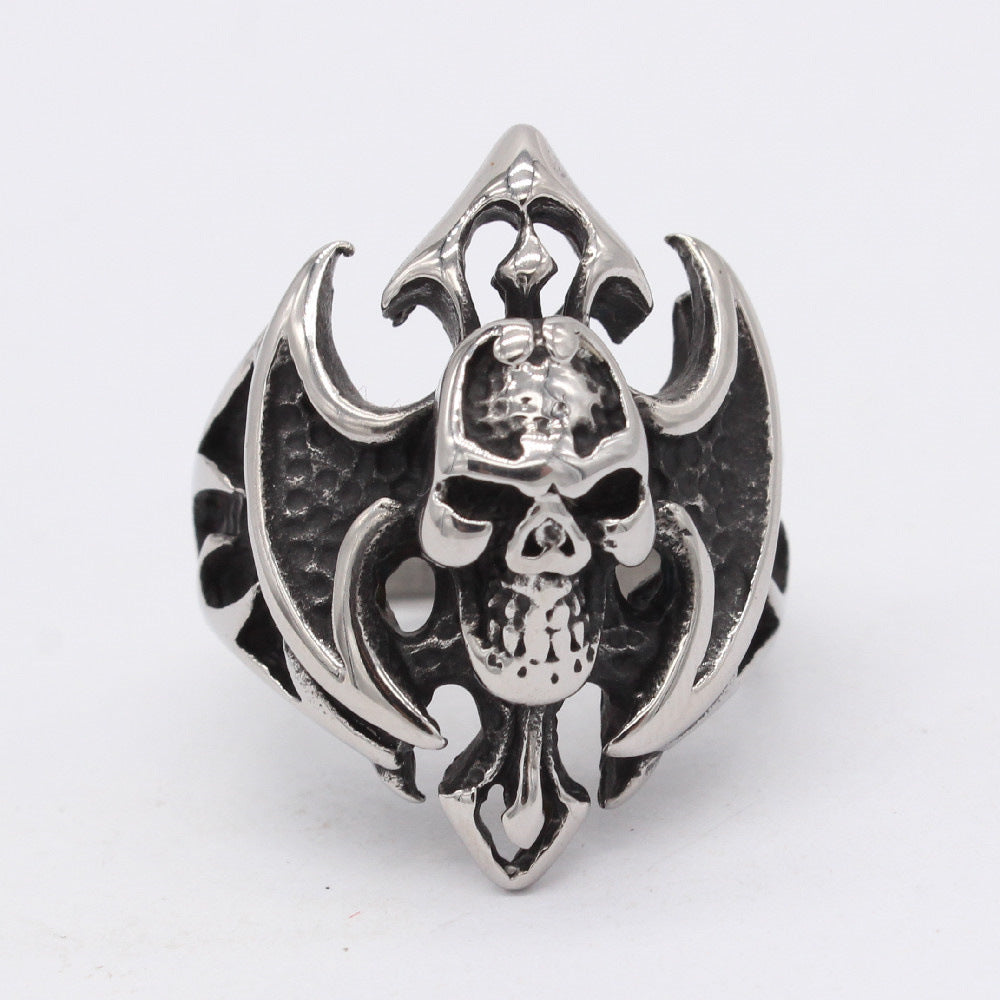 Halloween Flame Cross Skull Titanium Steel Ring for Men