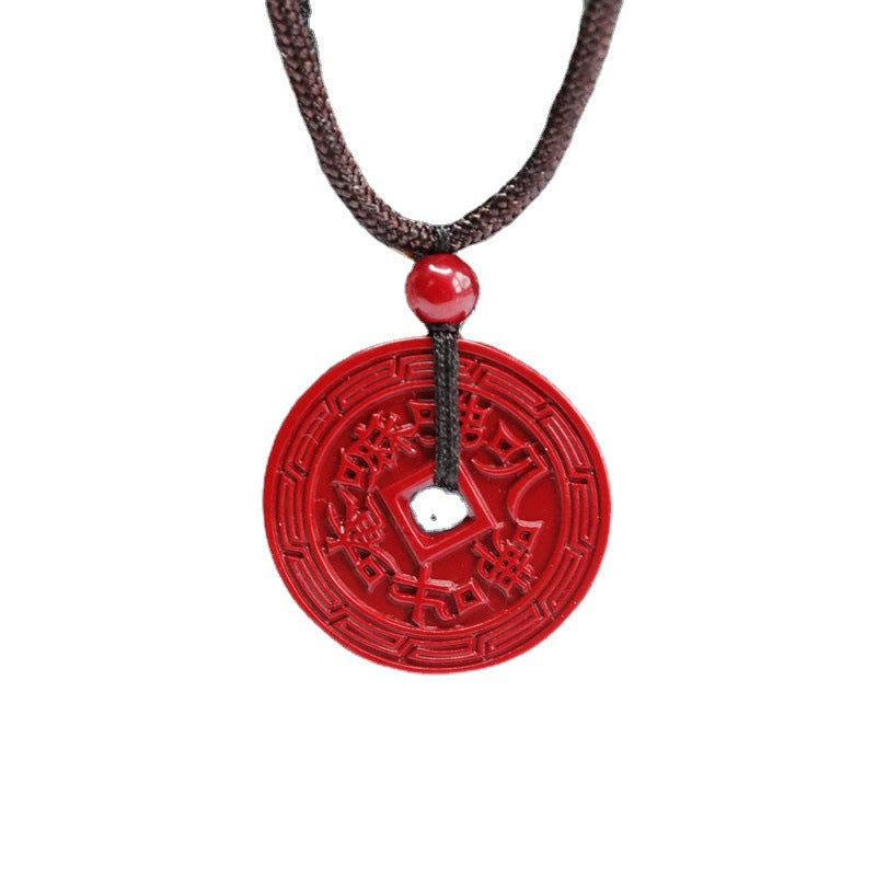 Fortune's Favor - Sterling Silver Pendant with Cinnabar Stone and Purple Gold Sand