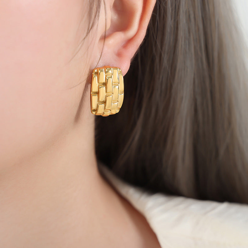 Golden Geometric Titanium Steel Earrings