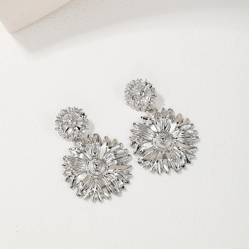 Exaggerated Sunflower Metal Earrings - Vienna Verve Collection