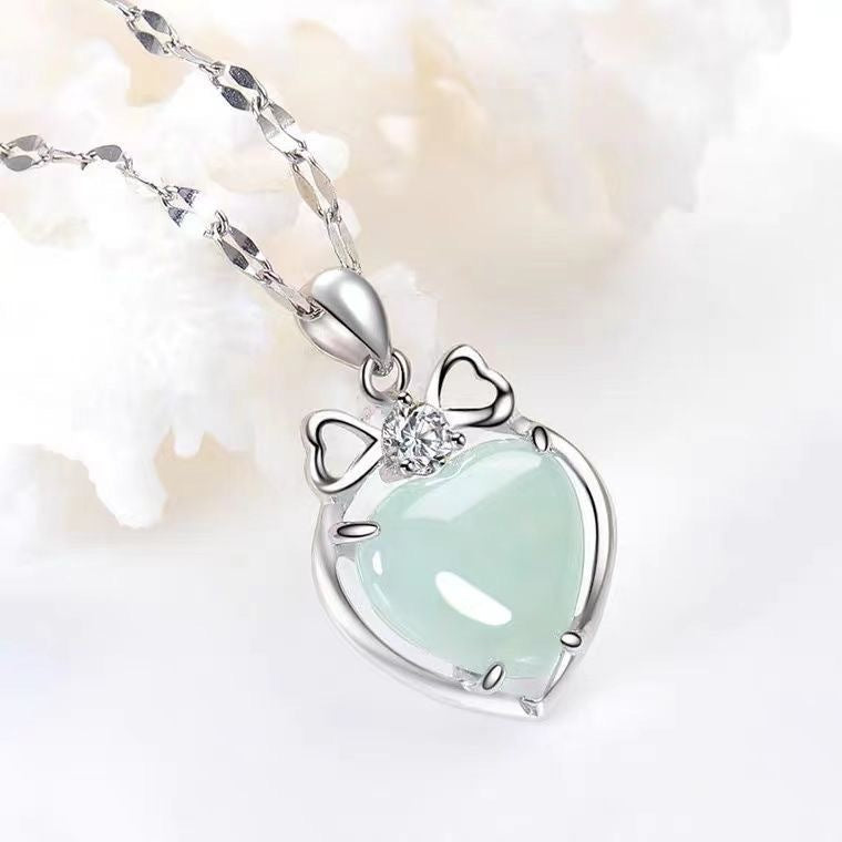 Jade Pendant Sterling Silver Love Necklace