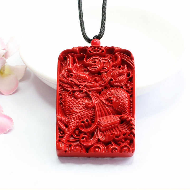 Cinnabar Stone Pendant by Red Sand Dragon: Fortune's Blessing