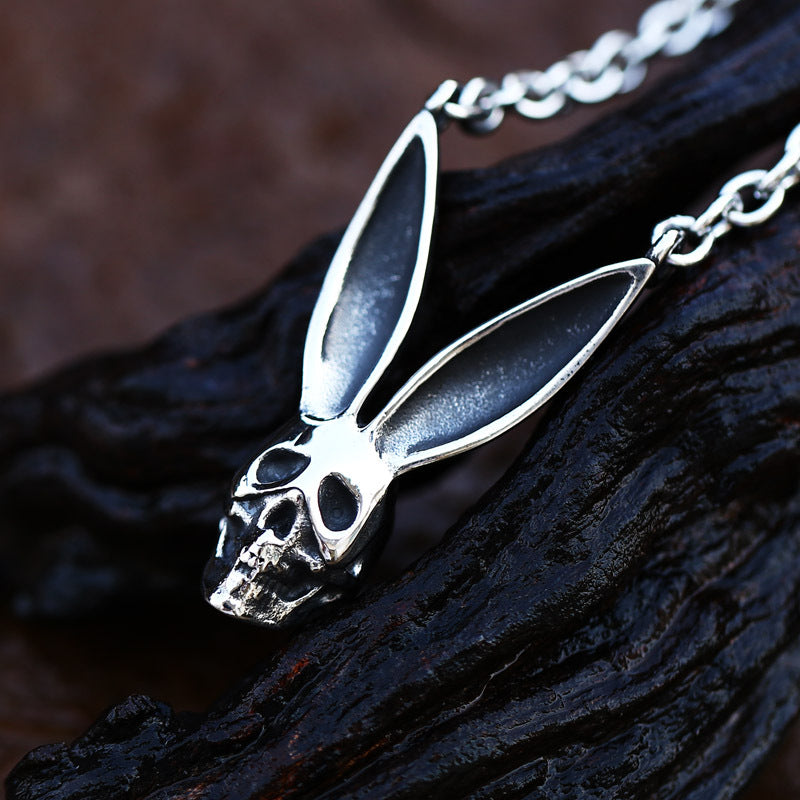 Vintage-Inspired Skull and Rabbit Ear Titanium Steel Necklace for Men, Unique European American Jewelry