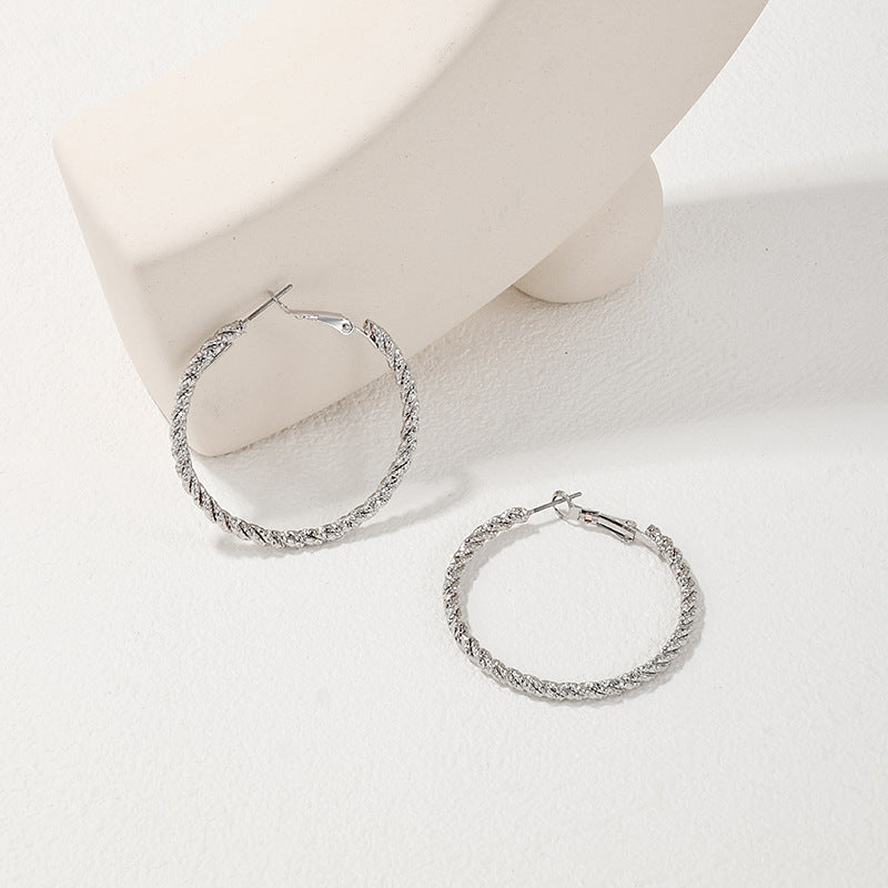 Fried Dough Twists Circle Earrings with Metal Texture - Vienna Verve Collection