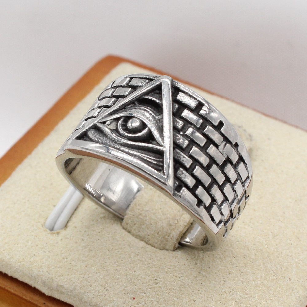 Everyday Genie Titanium Steel Men's Ring with Retro Egyptian Pharaoh's Eye Design