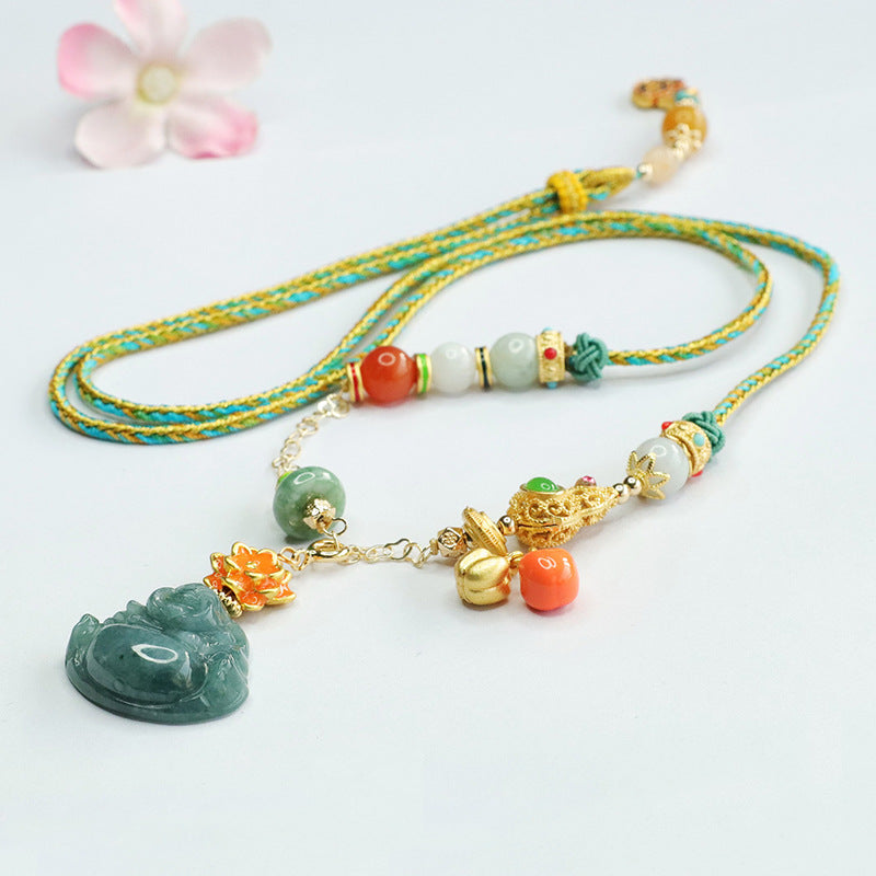 Colorful Lotus Maitreya Buddha Necklace with Natural Jade Stone