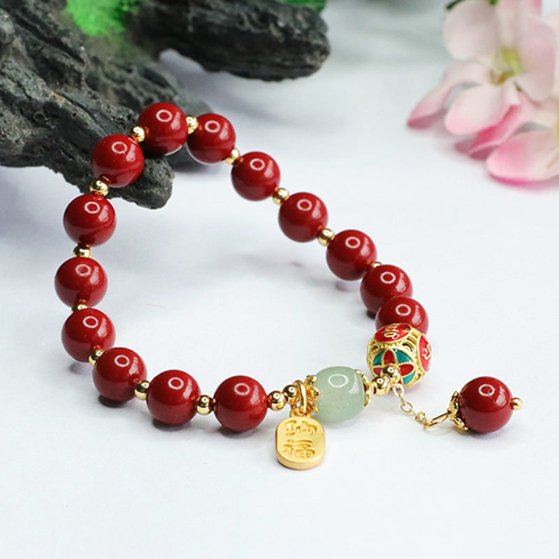 China-Chic Cinnabar and Jade Bracelet for a Joyful Handstring