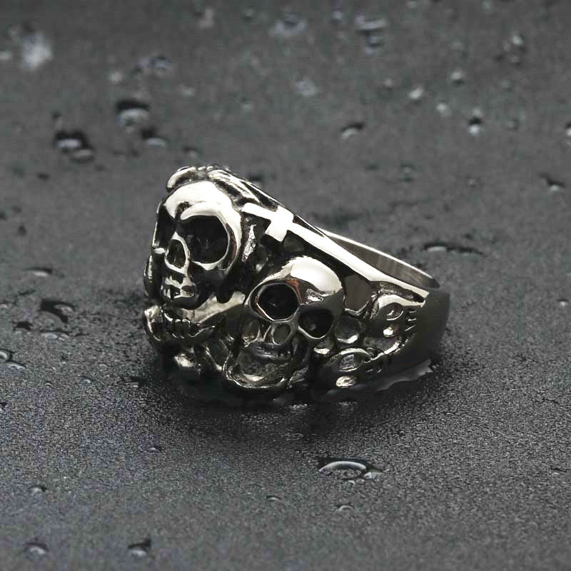 Titanium Steel Retro Skull Ring for Men - Bold Punk Jewelry Direct from Manufacturer