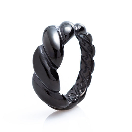 Titanium Steel Lover's Ring with Fried Dough Twists Design - European & American Style