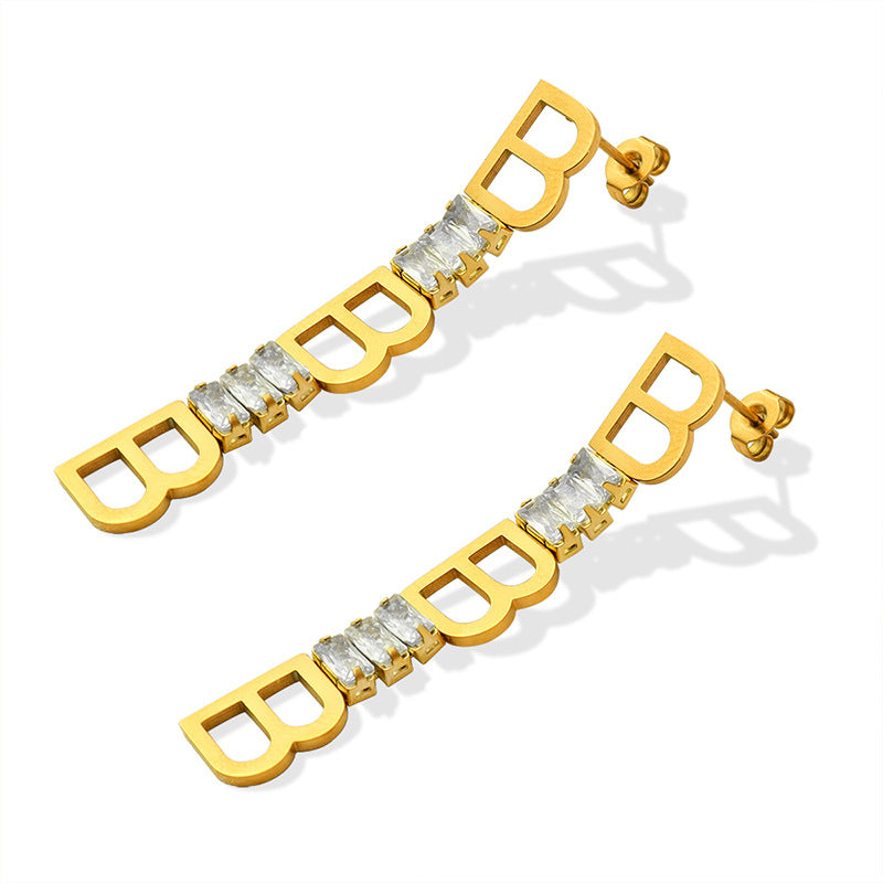 Geometric Letter Zircon Earrings - Chic and Minimalistic