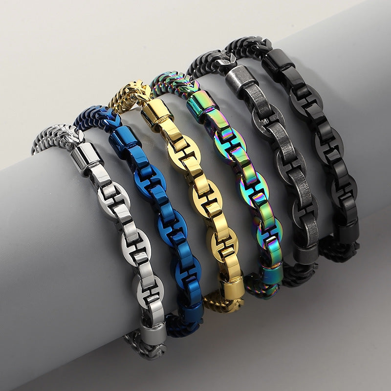 High-End Splicing Chain Bracelet for Men - Versatile Vacuum Electroplated Design