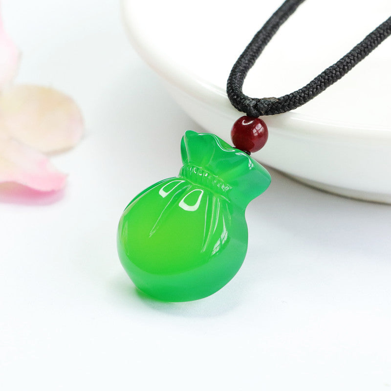 Natural Green Chalcedony Money Bag Pendant Jewelry