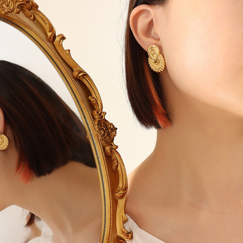 Exquisite Relief Earrings in Titanium Steel Plated with 18K Gold