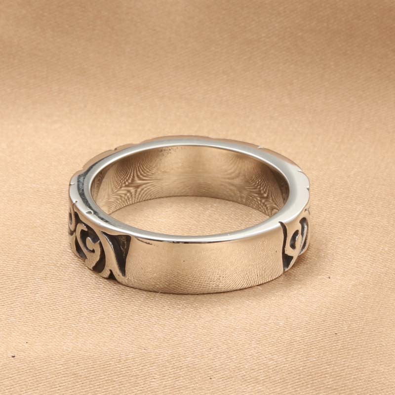 Retro-Inspired Titanium Steel Engraved Ring for Men - Stylish Plant Vine Design