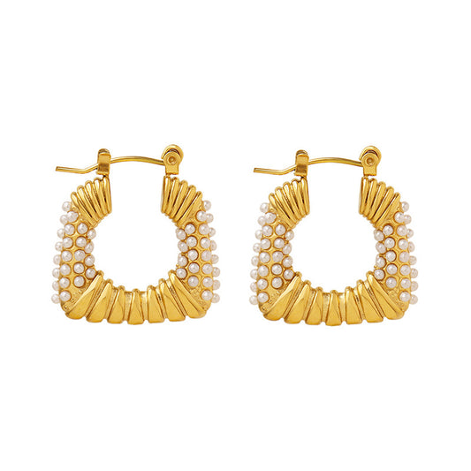 Pearl Adorned Geometric Earrings with a U-Shaped Design