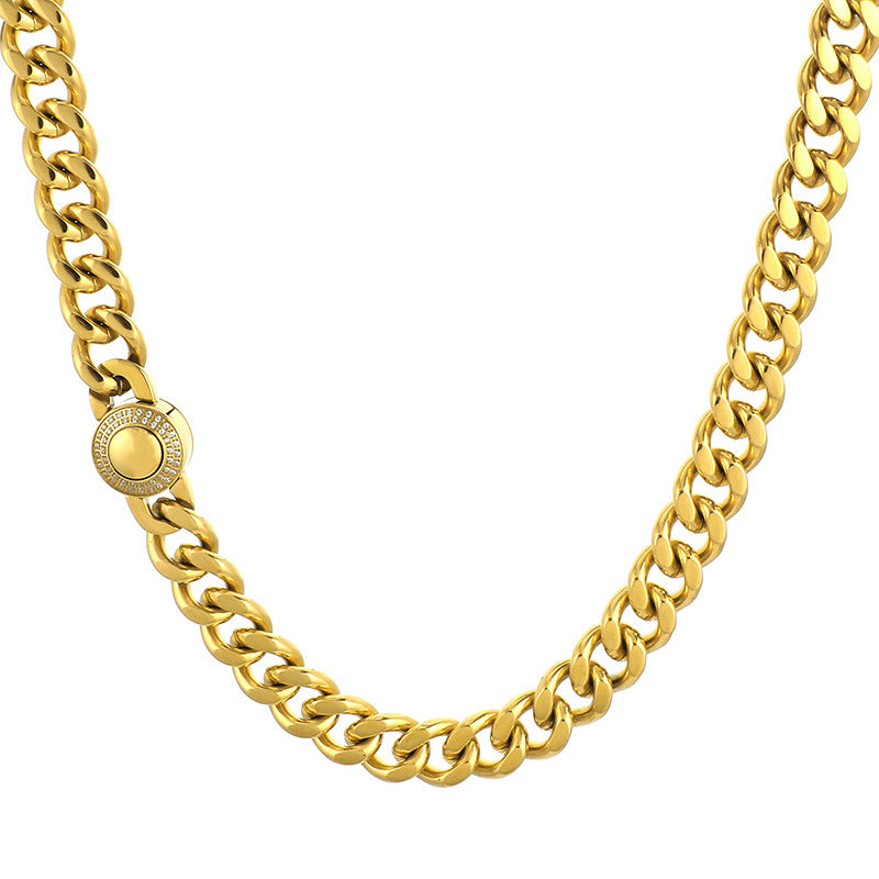 CNC Zircon-Set Gold-Plated Stainless Steel Cuban Chain Necklace for Men