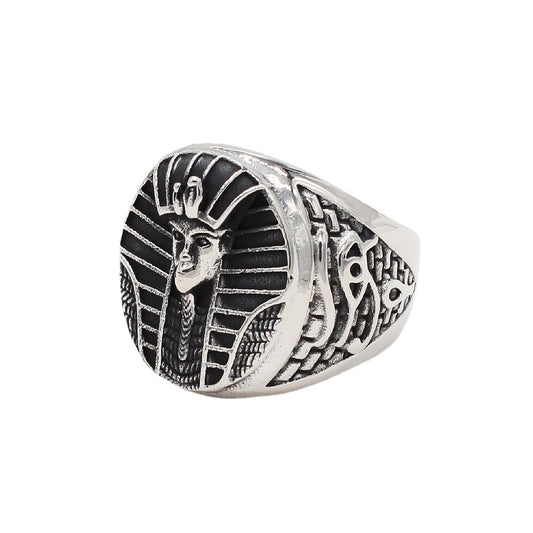 Retro Egyptian Pharaoh Men's Titanium Steel Ring with Personalized Engraving