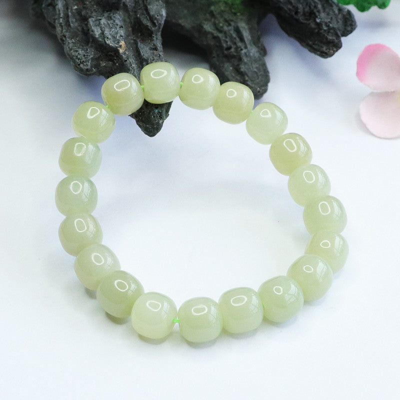 Clear Water Barrel Beads Jade Bracelet with Sterling Silver Needle