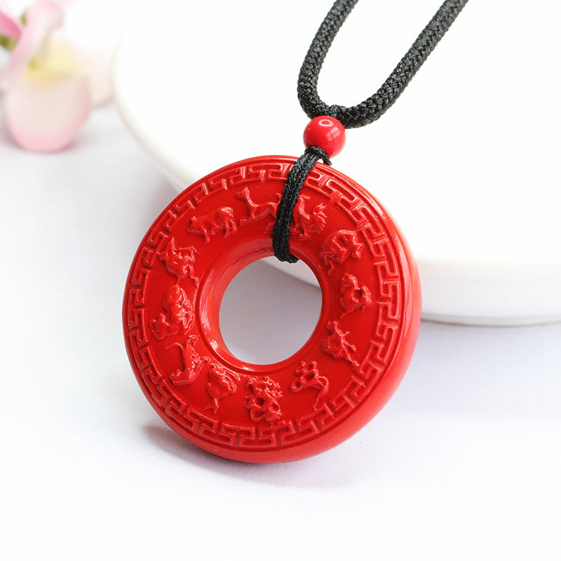 Red Sand Vermilion Sand Pendant, Carving Twelve Zodiac Ring Pendant