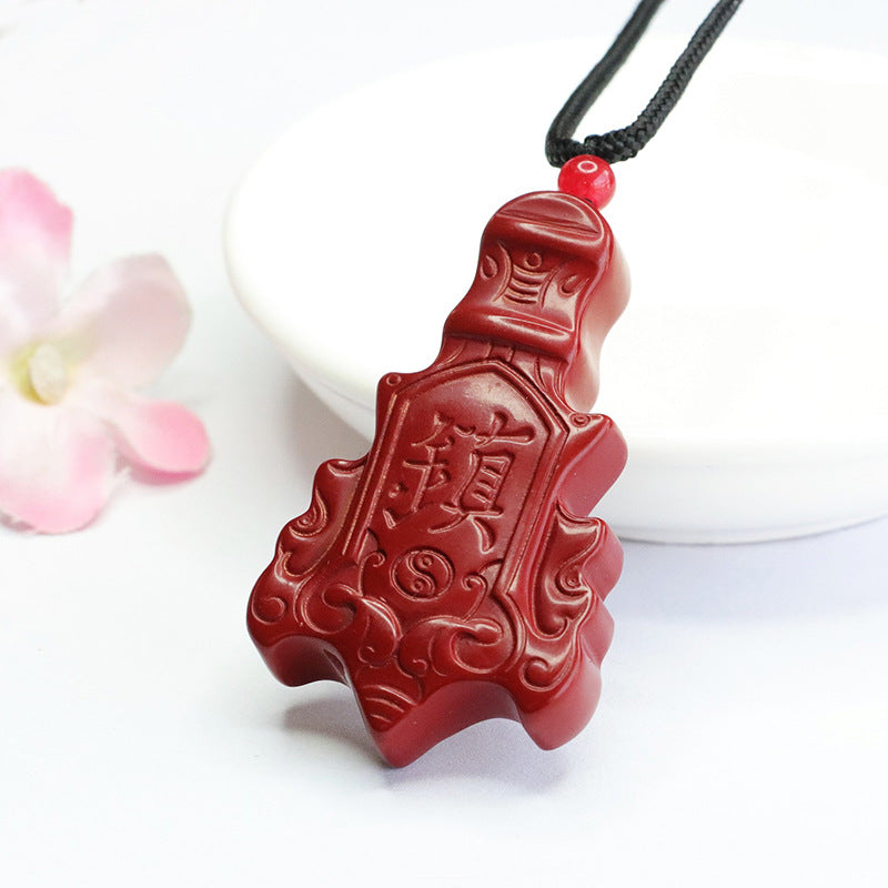 Cinnabar Vajra Pestle Pendant with Purple Gold Sand - Fortune's Favor Piece