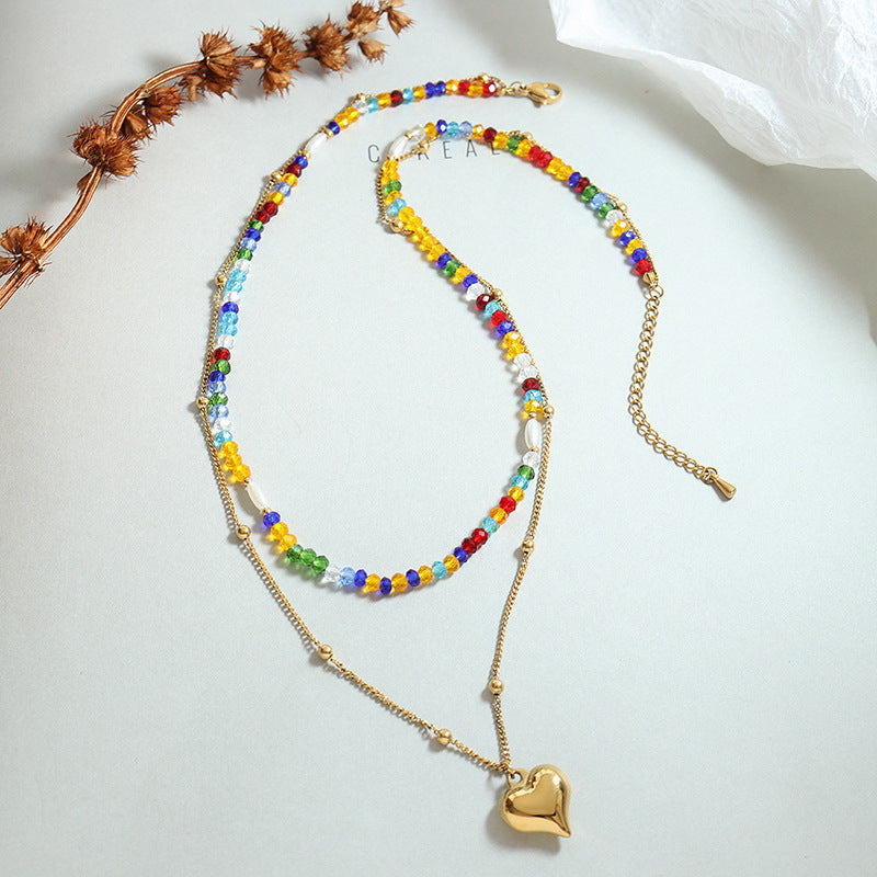 Boho Love Pendant Necklace with Double Stacked Beads
