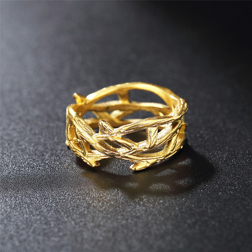 Gold Crown of Jesus Thorns Olive Branch Titanium Steel Ring