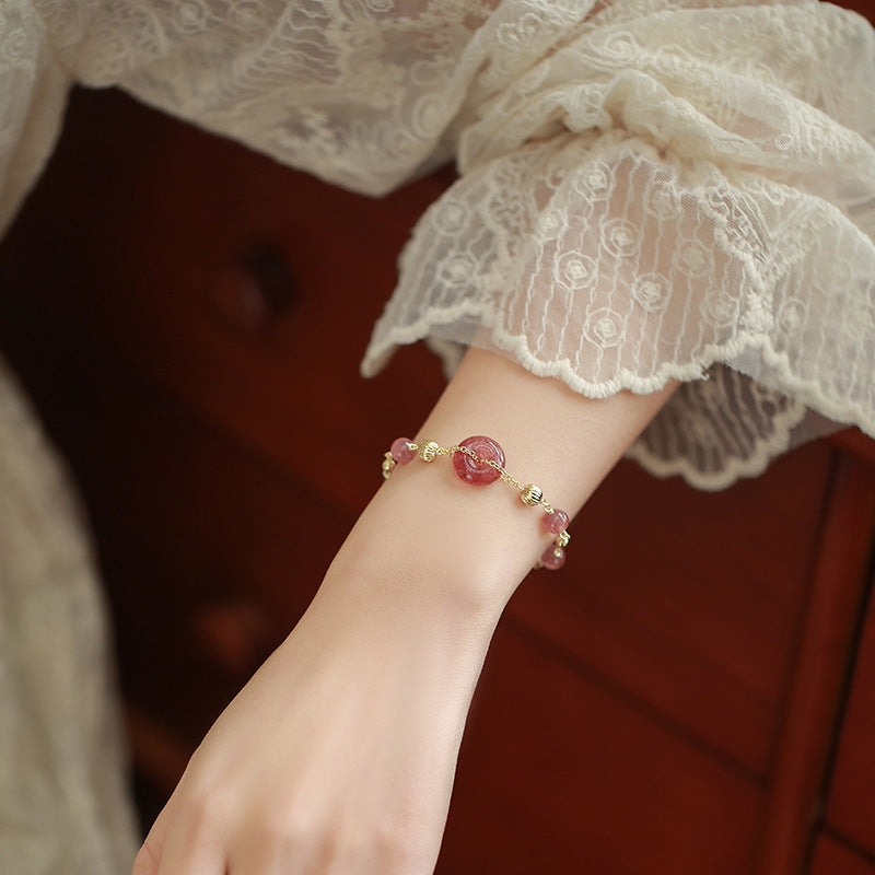 Strawberry Crystal Bracelet with Sterling Silver Safe Buckle