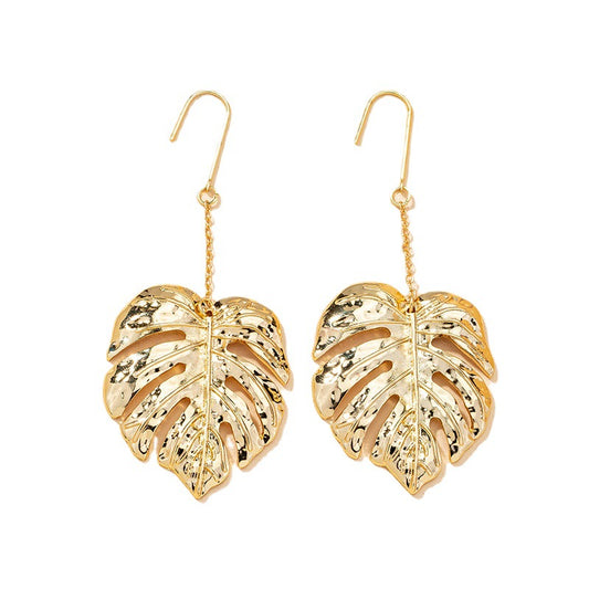 Exaggerated Retro Fashion Leaf Earrings in Metal - Wholesale Pair