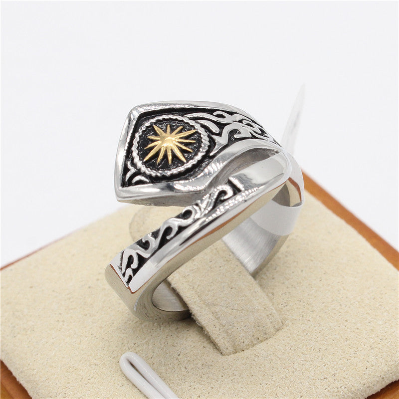 Sun God Relief Titanium Steel Ring for Men