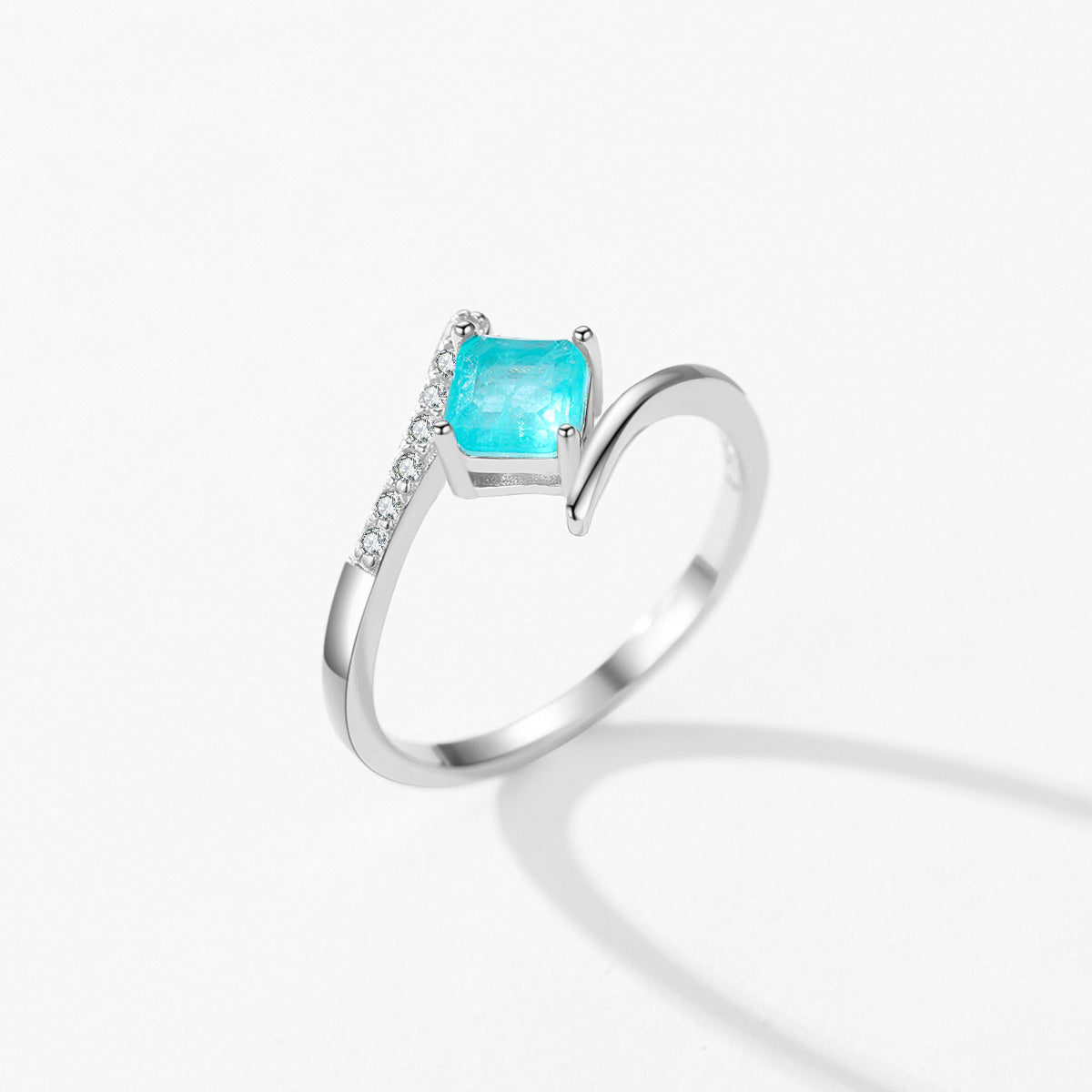 Elegant Sterling Silver Ring with Imitation Paraiba Tourmaline - Fashionable Ins Style Index Finger Ring for Women