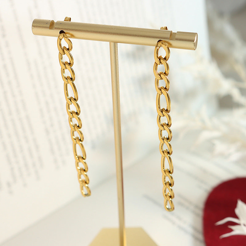 Figaro Chain Titanium Steel and 18k Gold Plated Asymmetric Earrings