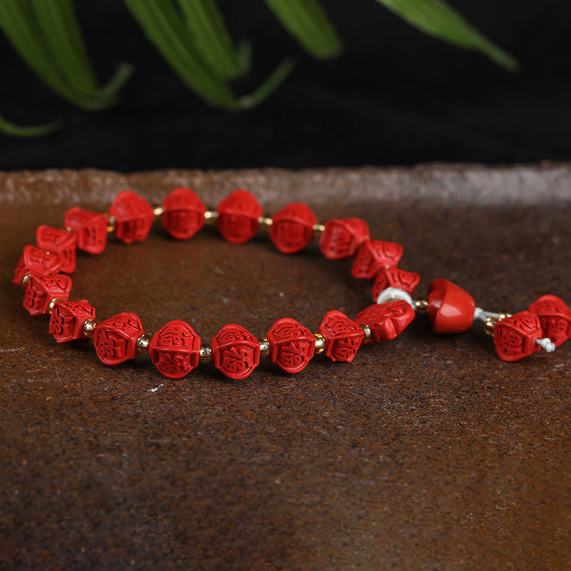 Red Sand and Sterling Silver Cinnabar Blessing Bracelet