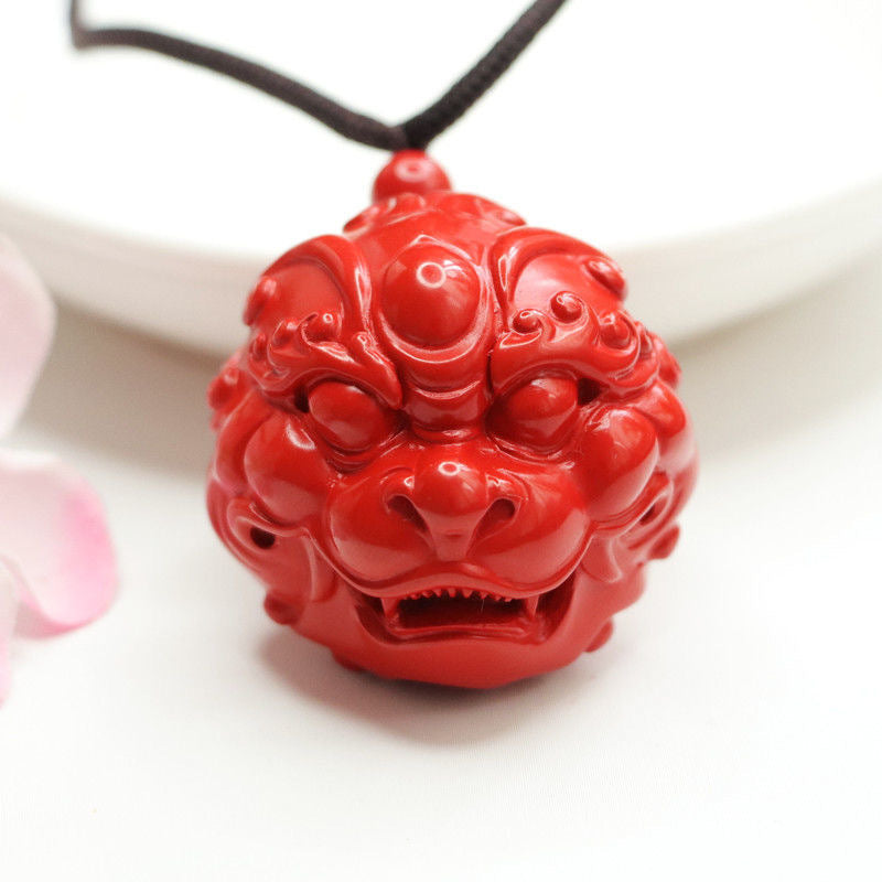 Fortune's Favor Cinnabar Pixiu Head Pendant