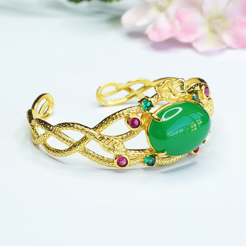 Golden Hollow Green Chalcedony Bracelet