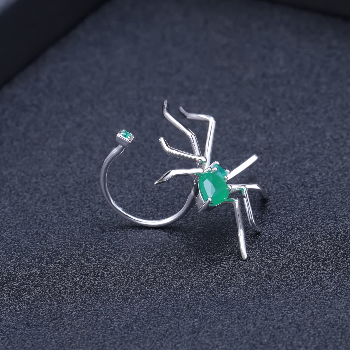 Spider Design Natural Gemstones Opening Silver Ring