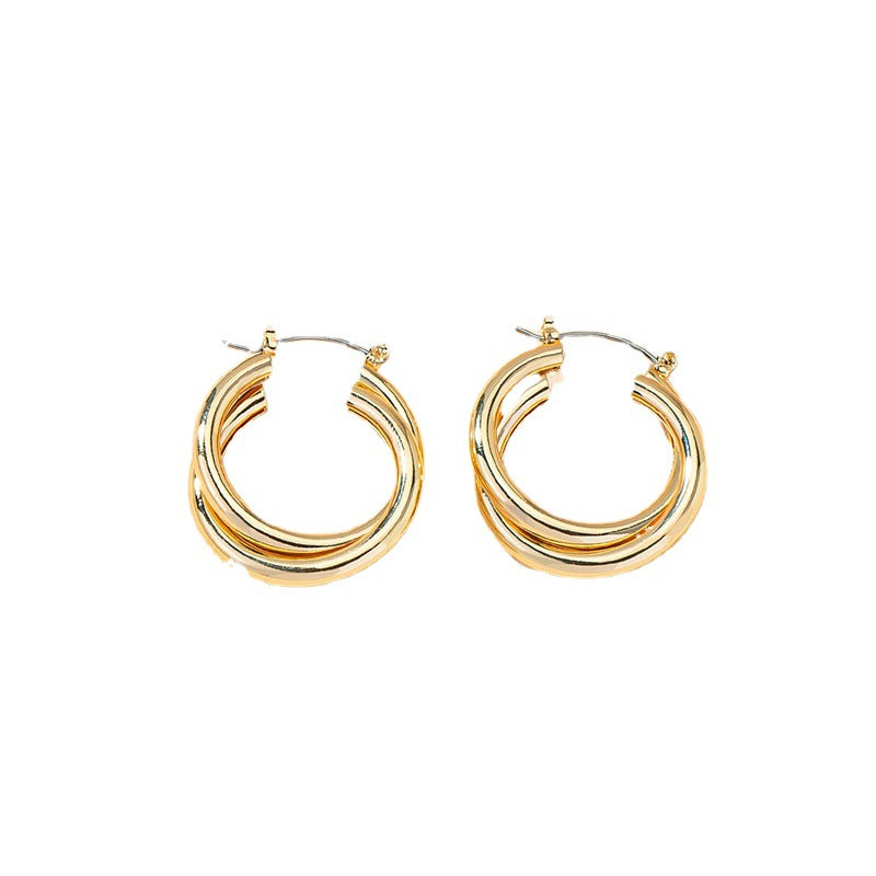 European and American Bare Gold Earrings Set with Exaggerated Geometric Designs