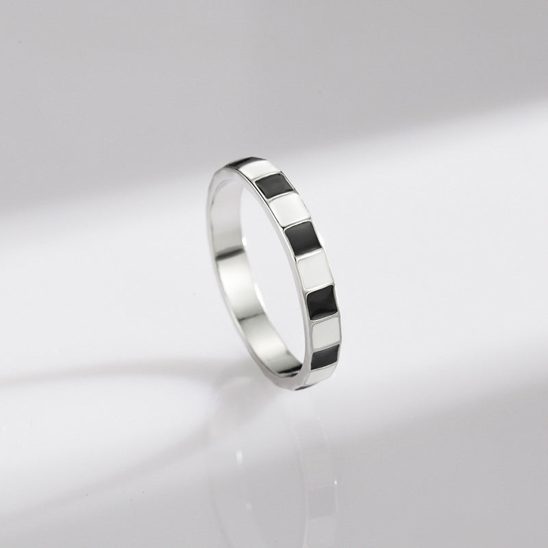 Classic Black and White Plaid Sterling Silver Ring - Everyday Genie Collection